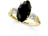 Yellow gold Fancy Black Marquise Cut Brilliant Three-Stone Pave Band with Four-Prong Setting_1
