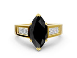 Yellow gold Fancy Black Marquise Cut Cut Channel Set Solitaire Ring with Four-Prong Setting