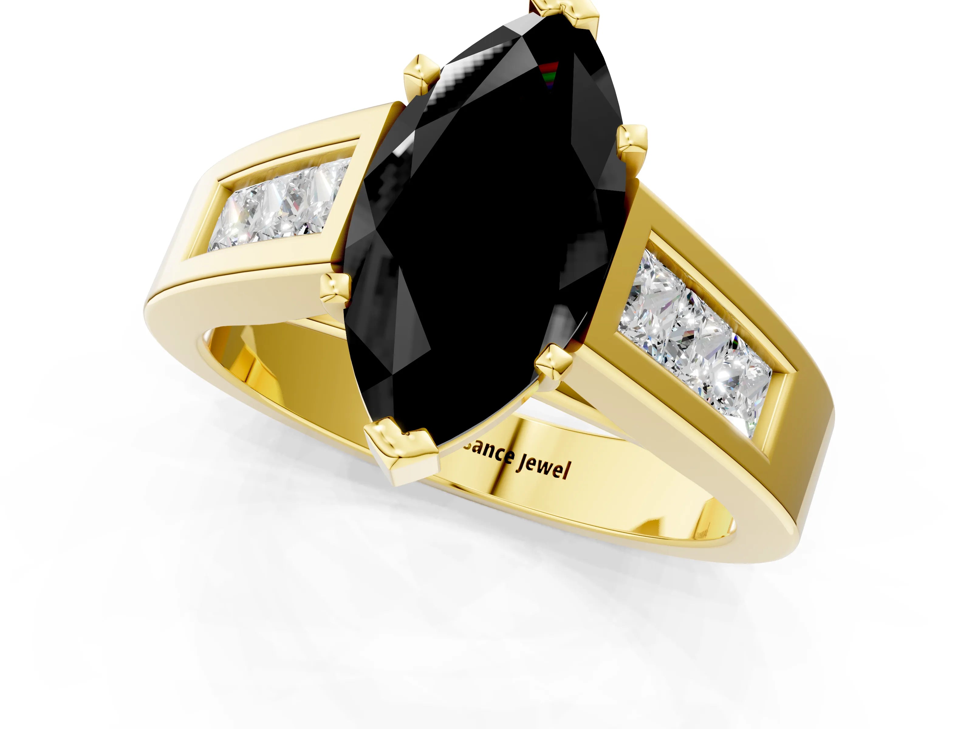 Yellow gold Fancy Black Marquise Cut Cut Channel Set Solitaire Ring with Four-Prong Setting_1