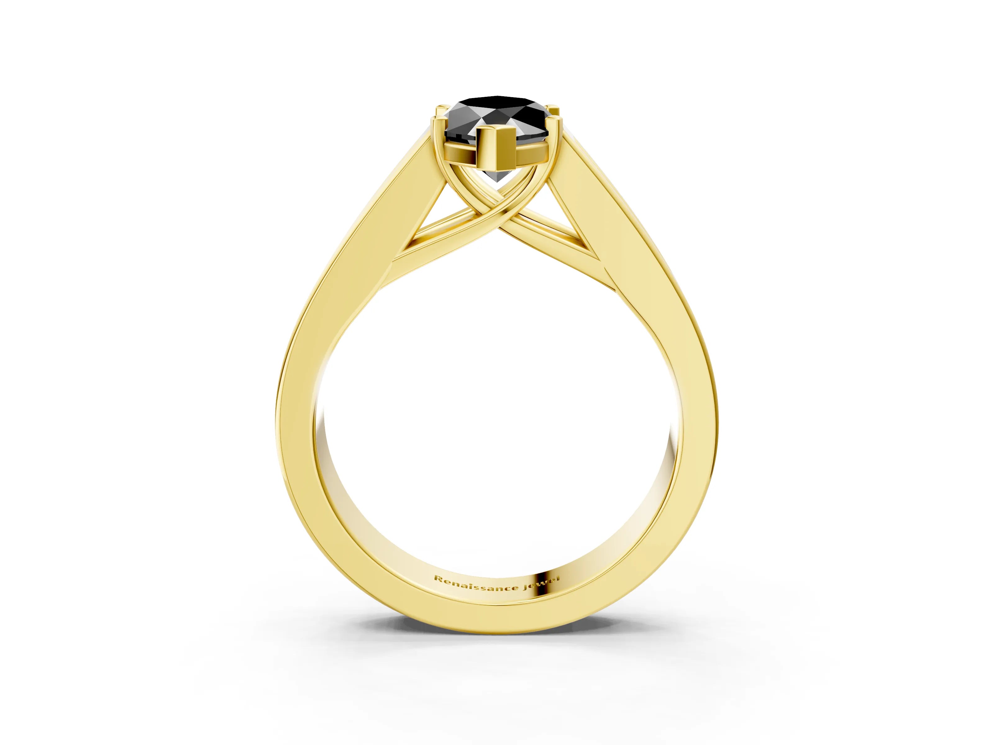 Yellow gold Fancy Black Marquise Cut Cut Channel Set Solitaire Ring with Four-Prong Setting_3