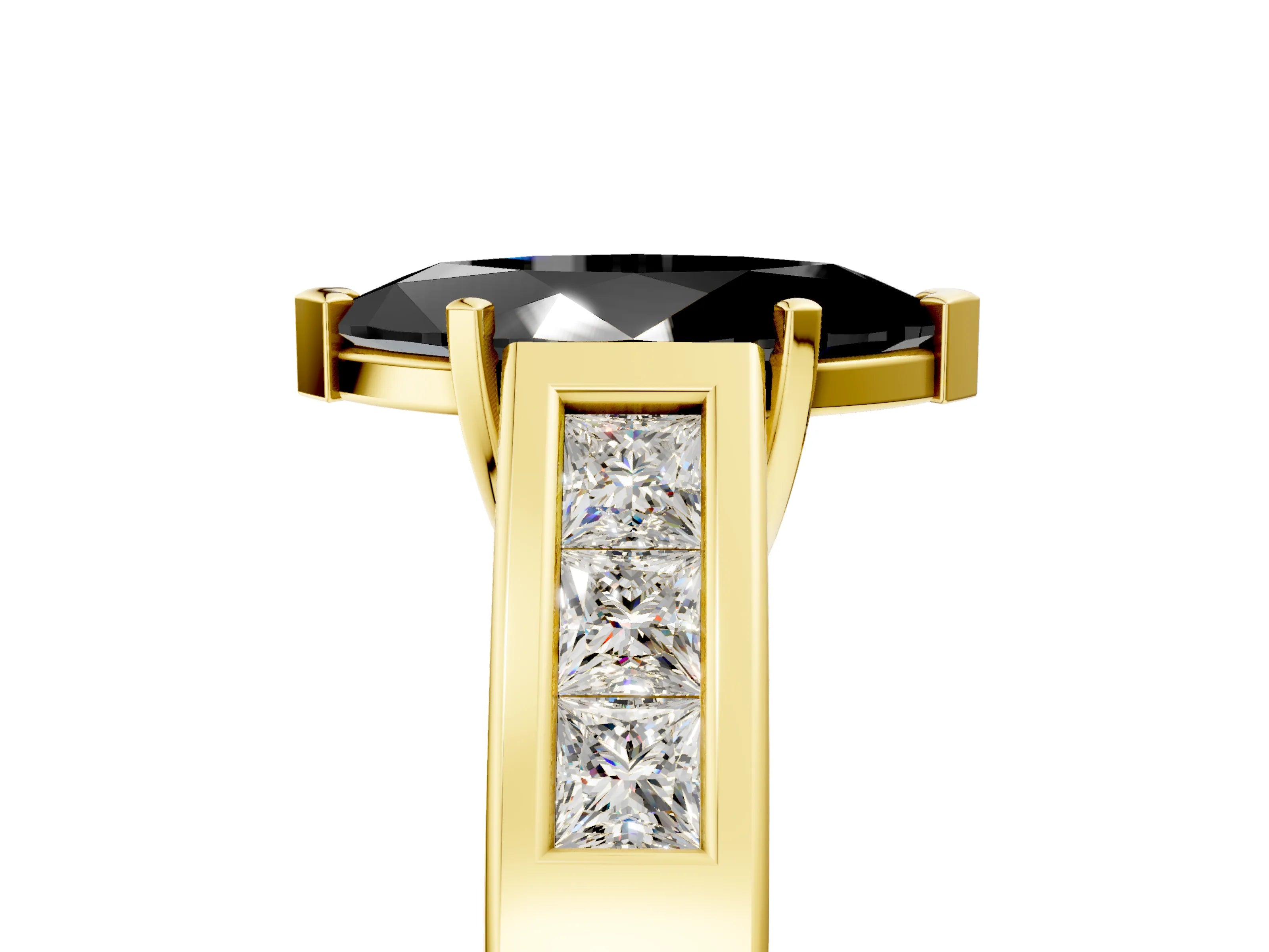 Yellow gold Fancy Black Marquise Cut Cut Channel Set Solitaire Ring with Four-Prong Setting_5