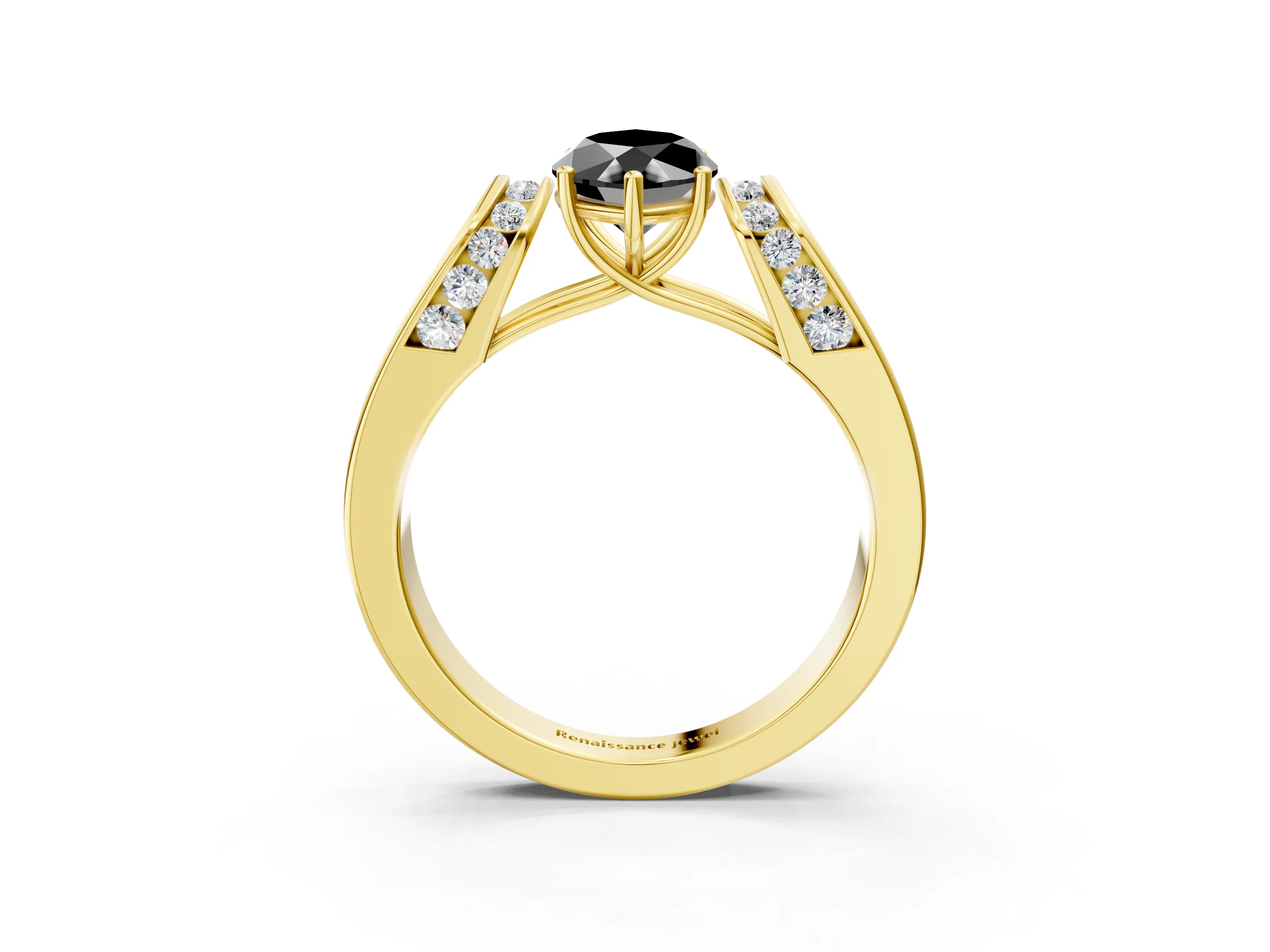 Yellow gold Fancy Black Marquise Cut Cut Diamond Channel Set Solitaire Ring with Four-Prong Setting_3