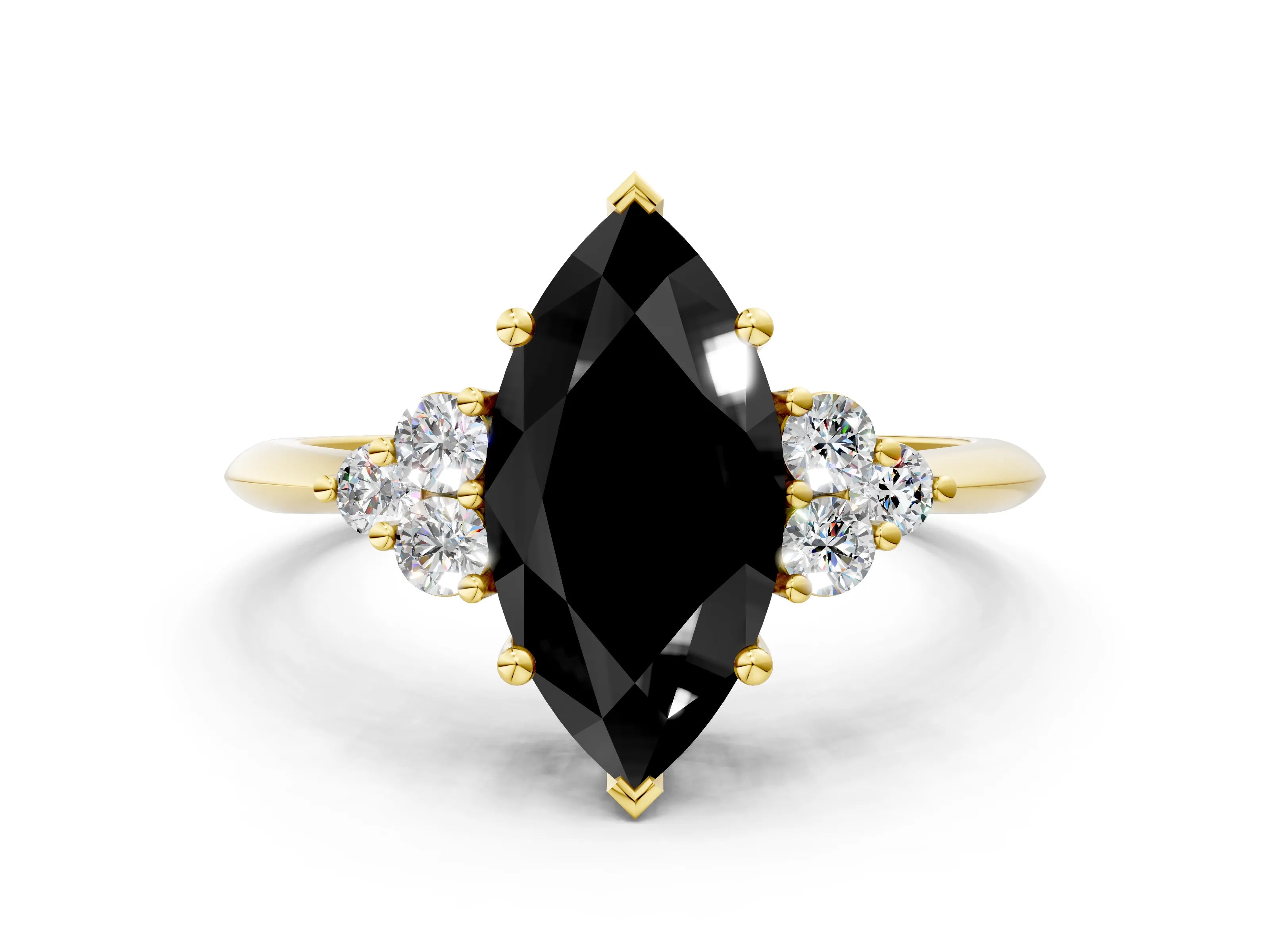 Yellow gold Fancy Black Marquise Cut Cut Diamond Cluster Ring with Solitaire Band and Four-Prong Setting_12