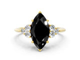 Yellow gold Fancy Black Marquise Cut Cut Diamond Cluster Ring with Solitaire Band and Four-Prong Setting_12
