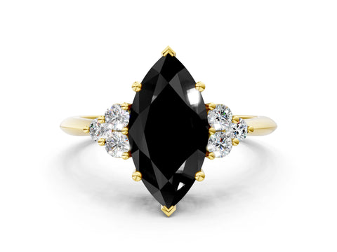 Yellow gold Fancy Black Marquise Cut Cut Diamond Cluster Ring with Solitaire Band and Four-Prong Setting_12