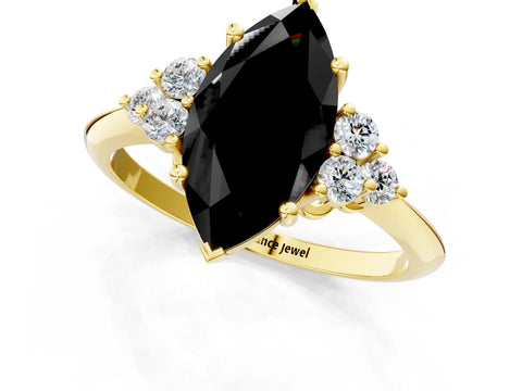 Yellow gold Fancy Black Marquise Cut Cut Diamond Cluster Ring with Solitaire Band and Four-Prong Setting_13