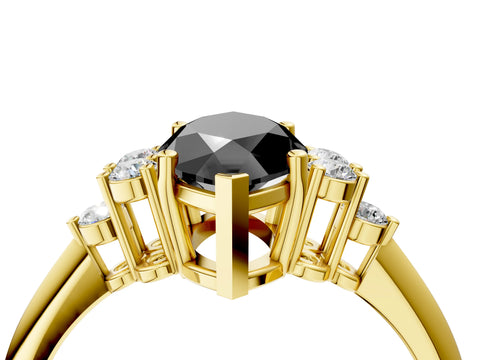 Yellow gold Fancy Black Marquise Cut Cut Diamond Cluster Ring with Solitaire Band and Four-Prong Setting_16