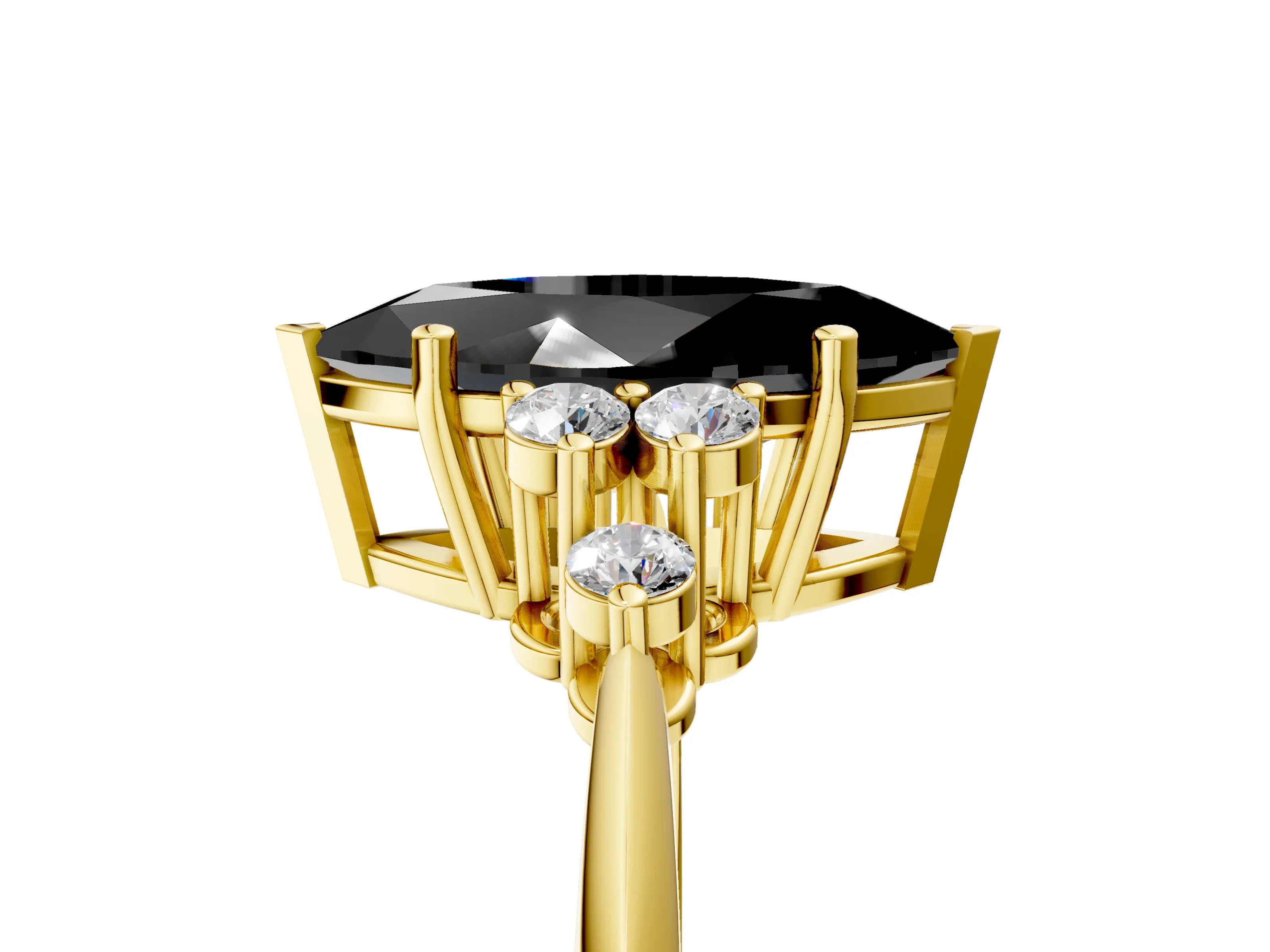 Yellow gold Fancy Black Marquise Cut Cut Diamond Cluster Ring with Solitaire Band and Four-Prong Setting_17