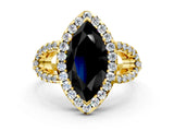 Yellow gold Fancy Black Marquise Cut Cut Diamond Halo Engagement Ring with Open Split Pavé Band