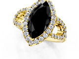 Yellow gold Fancy Black Marquise Cut Cut Diamond Halo Engagement Ring with Open Split Pavé Band_1
