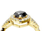 Yellow gold Fancy Black Marquise Cut Cut Diamond Halo Engagement Ring with Open Split Pavé Band_4