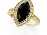 Yellow gold Fancy Black Marquise Cut-Cut Diamond Halo Engagement Ring with Pave Band and Prong Setting_1