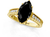 Yellow gold Fancy Black Marquise Cut Cut Diamond Milgrain Pave Band Four-Prong Setting Ring_4