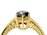 Yellow gold Fancy Black Marquise Cut Cut Diamond Milgrain Pave Band Four-Prong Setting Ring_7
