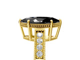 Yellow gold Fancy Black Marquise Cut Cut Diamond Milgrain Pave Band Four-Prong Setting Ring_8
