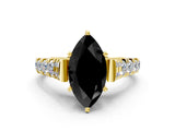 Yellow gold Fancy Black Marquise Cut Cut Diamond Pavé Band Solitaire with Four-Prong Setting