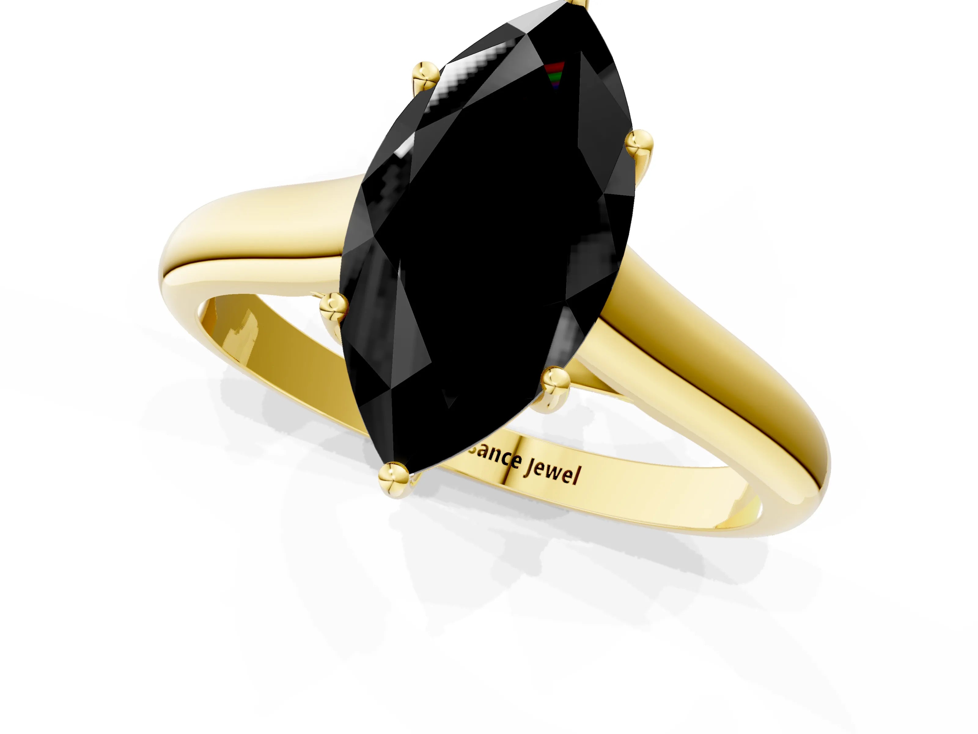 Yellow gold Fancy Black Marquise Cut Cut Diamond Solitaire Engagement Ring with Tapered Plain Band and Four-Prong Setting_1
