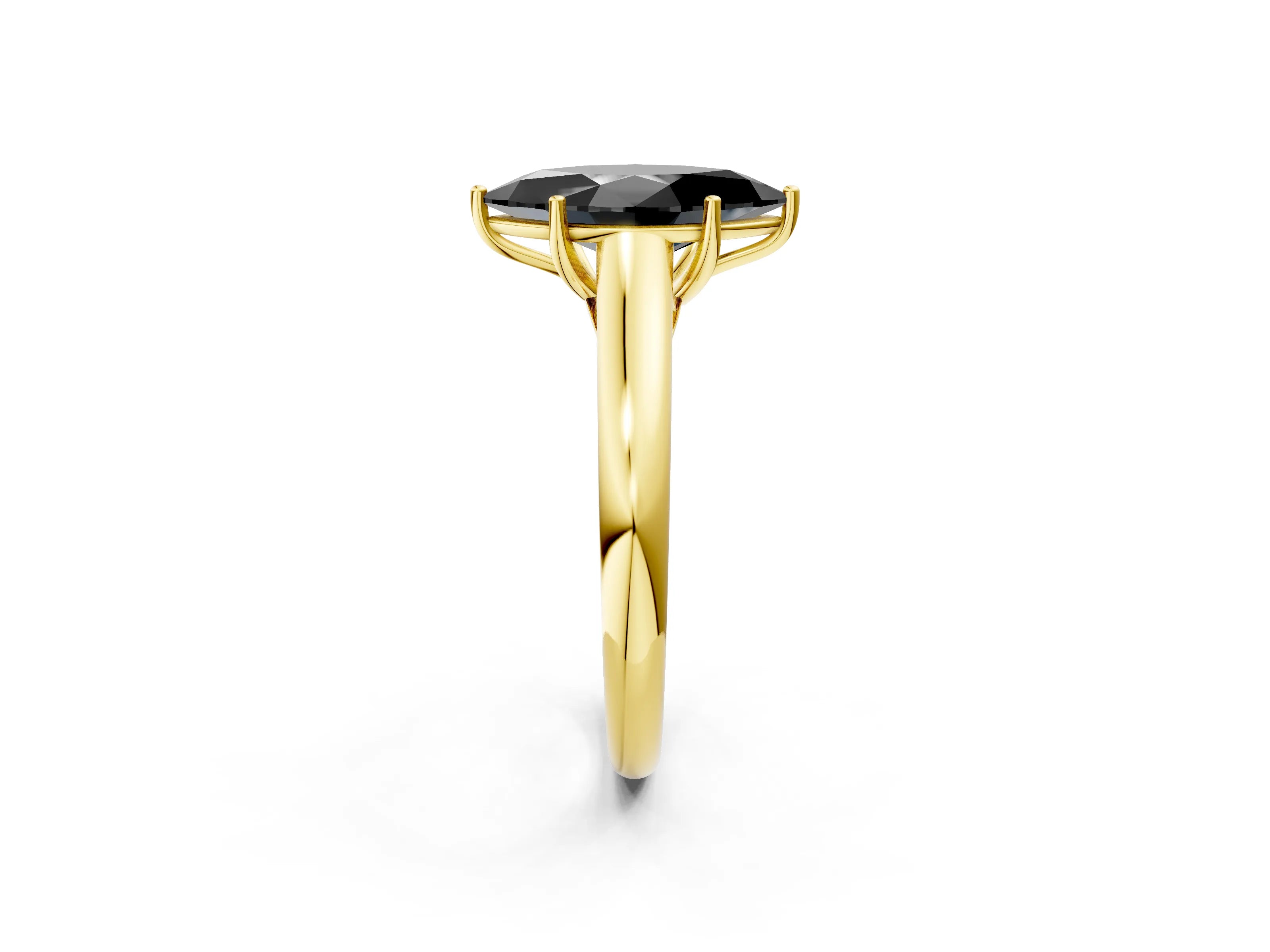 Yellow gold Fancy Black Marquise Cut Cut Diamond Solitaire Engagement Ring with Tapered Plain Band and Four-Prong Setting_2
