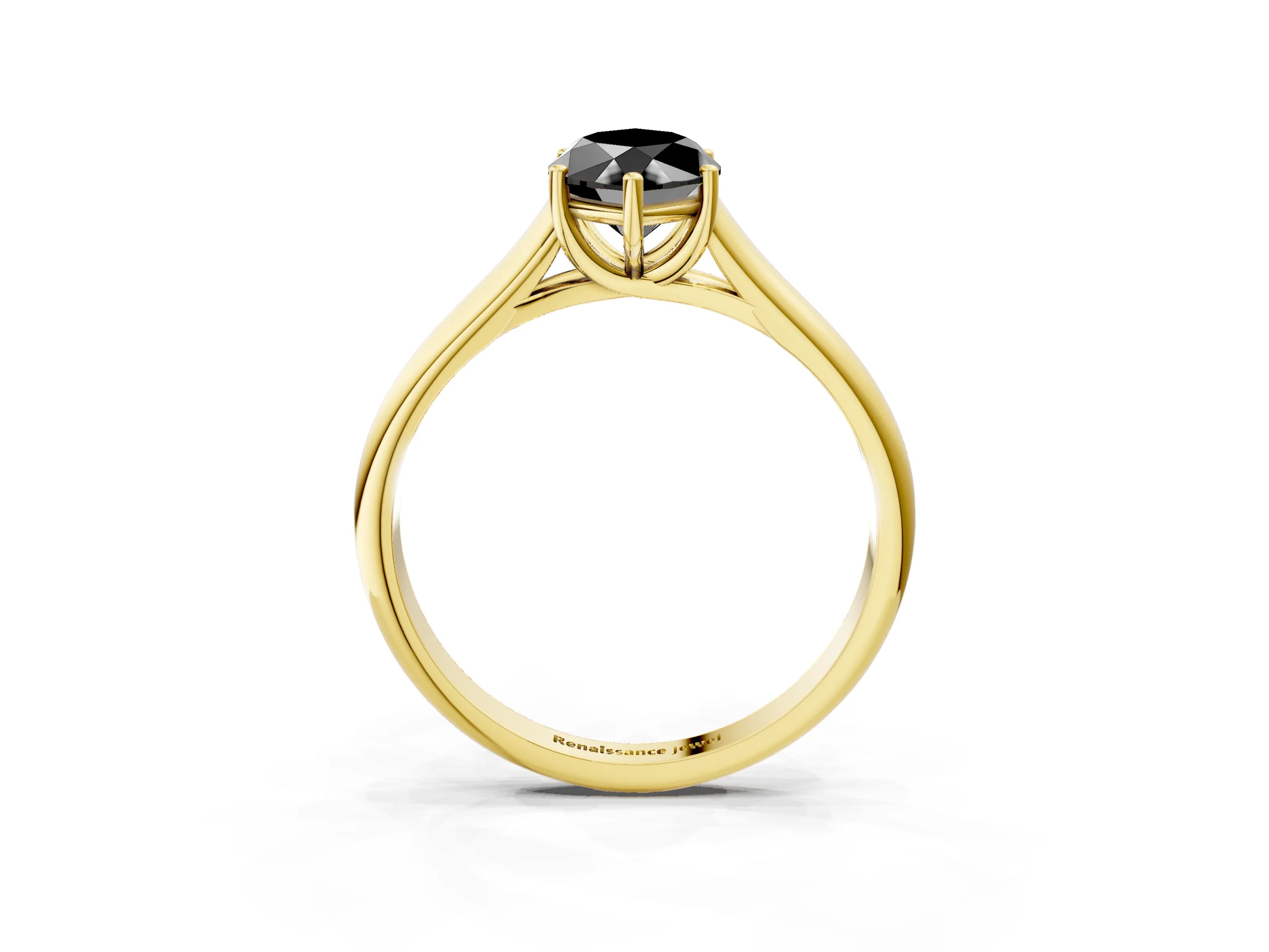 Yellow gold Fancy Black Marquise Cut Cut Diamond Solitaire Engagement Ring with Tapered Plain Band and Four-Prong Setting_3