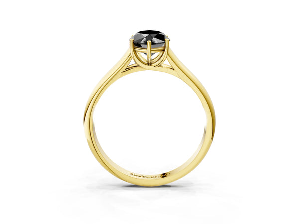 Yellow gold Fancy Black Marquise Cut Cut Diamond Solitaire Engagement Ring with Tapered Plain Band and Four-Prong Setting