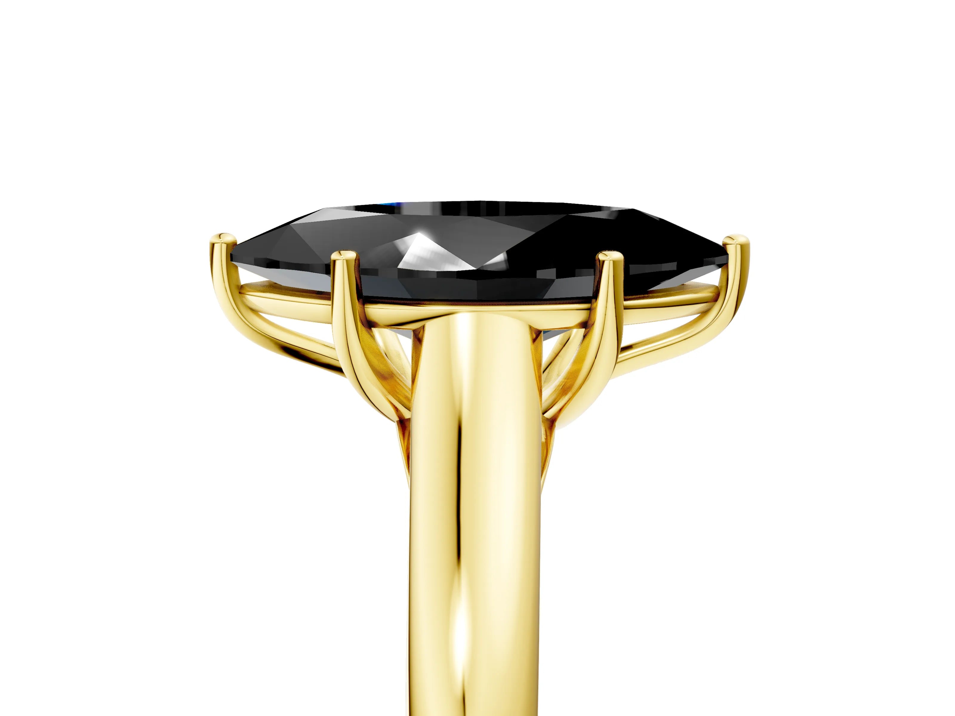 Yellow gold Fancy Black Marquise Cut Cut Diamond Solitaire Engagement Ring with Tapered Plain Band and Four-Prong Setting_5
