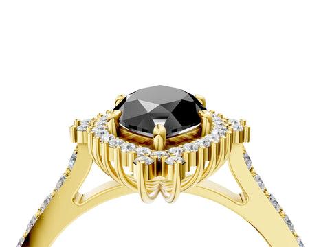 Yellow gold Fancy Black Marquise Cut Cut Diamond Sunburst Halo Engagement Ring with Pavé Band_26