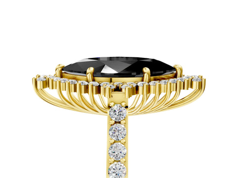 Yellow gold Fancy Black Marquise Cut Cut Diamond Sunburst Halo Engagement Ring with Pavé Band_27