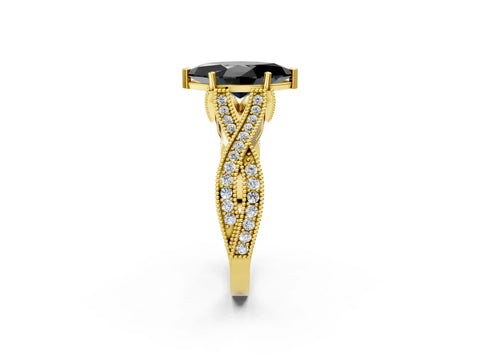 Yellow gold Fancy Black Marquise Cut Cut Diamond Twisted Band with Milgrain Pave Setting and Four-Prong Setting_2