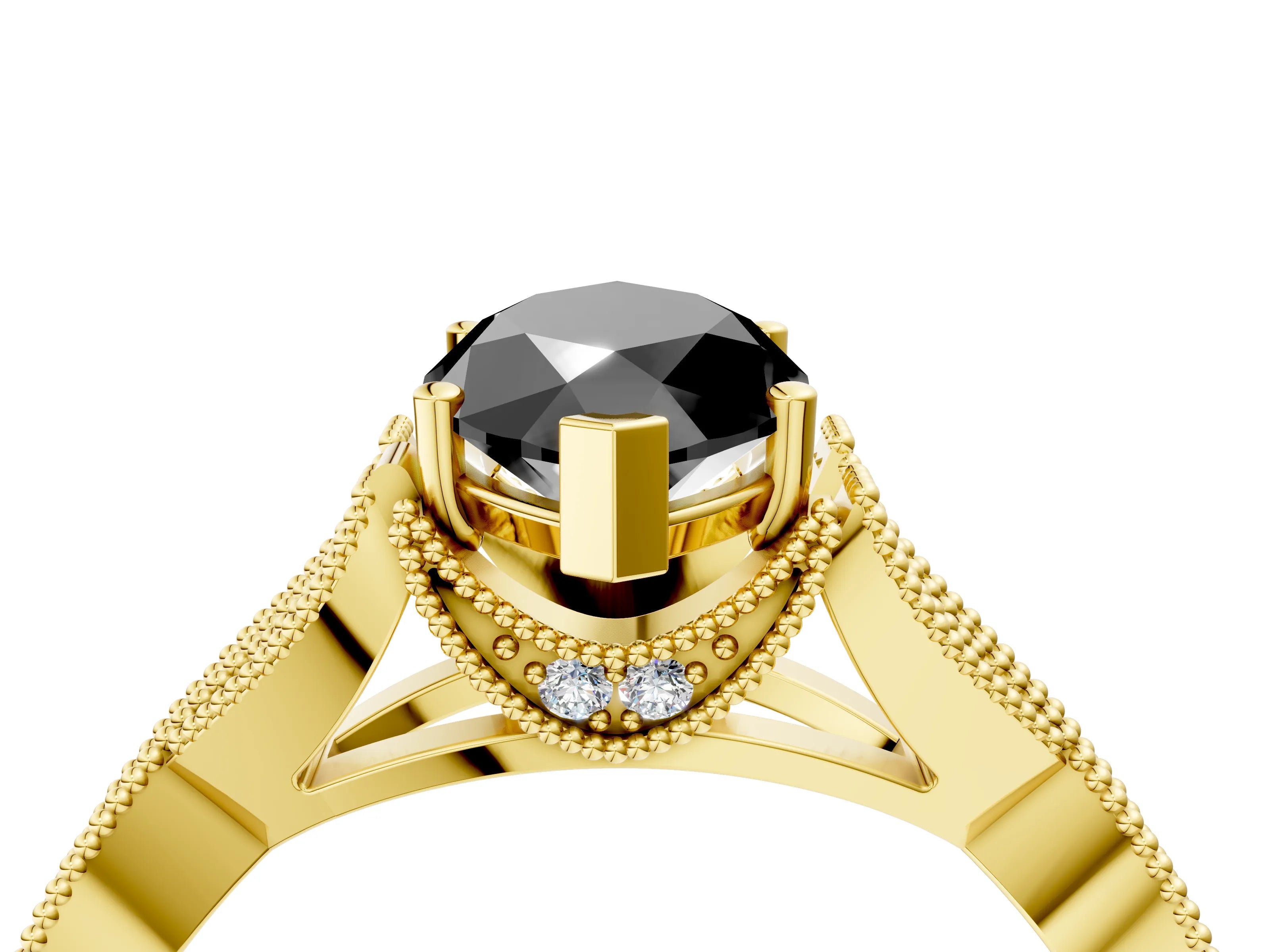 Yellow gold Fancy Black Marquise Cut Cut Diamond Twisted Band with Milgrain Pave Setting and Four-Prong Setting_4