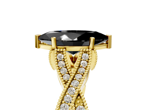 Yellow gold Fancy Black Marquise Cut Cut Diamond Twisted Band with Milgrain Pave Setting and Four-Prong Setting_5