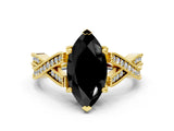 Yellow gold Fancy Black Marquise Cut Cut Diamond Twisted Band with Milgrain Pave Setting and Four-Prong Setting