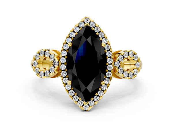 Yellow Gold Marquise Pave Infinity Halo Engagement Ring Setting for Black Center