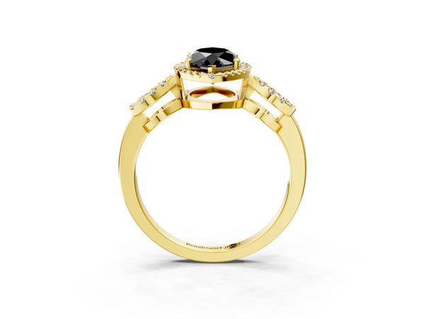 Yellow Gold Marquise Pave Infinity Halo Engagement Ring Setting for Black Center