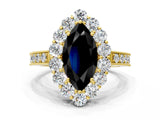 Yellow gold Fancy Black Marquise Cut Cut Halo Diamond Pavé Engagement Ring with Milgrain Detailing