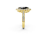 Yellow gold Fancy Black Marquise Cut Cut Halo Diamond Pavé Engagement Ring with Milgrain Detailing_2