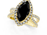 Yellow gold Fancy Black Marquise Cut Cut Halo Split Shank Pave Set Ring_1