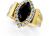 Yellow gold Fancy Black Marquise Cut Cut Halo Split Shank Prong Set Ring_1