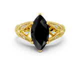 Yellow gold Fancy Black Marquise Cut Cut Milgrain Pave Diamond Engagement Ring with Four-Prong Setting_3