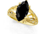 Yellow gold Fancy Black Marquise Cut Cut Milgrain Pave Diamond Engagement Ring with Four-Prong Setting_4