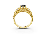 Yellow gold Fancy Black Marquise Cut Cut Milgrain Pave Diamond Engagement Ring with Four-Prong Setting_6