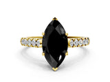 Yellow gold Fancy Black Marquise Cut Cut Pavé Band Solitaire Ring with Four-Prong Setting
