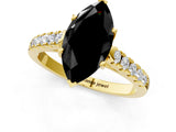 Yellow gold Fancy Black Marquise Cut Cut Pavé Band Solitaire Ring with Four-Prong Setting_1