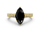 Yellow gold Fancy Black Marquise Cut Cut Pave Band Milgrain Solitaire Ring