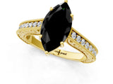 Yellow gold Fancy Black Marquise Cut Cut Pave Band Milgrain Solitaire Ring_1