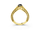 Yellow gold Fancy Black Marquise Cut Cut Pave Band Milgrain Solitaire Ring_3
