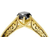 Yellow gold Fancy Black Marquise Cut Cut Pave Band Milgrain Solitaire Ring_4