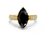 Yellow gold Fancy Black Marquise Cut Cut Pave Split Shank Engagement Ring with Four-Prong Setting