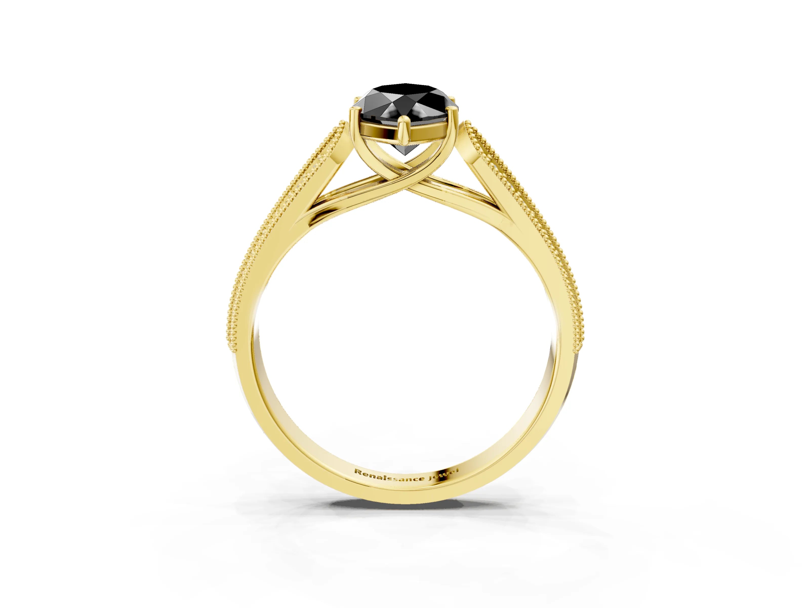 Yellow gold Fancy Black Marquise Cut Cut Pave Split Shank Engagement Ring with Four-Prong Setting_3