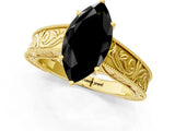 Yellow gold Fancy Black Marquise Cut Cut Solitaire Engraved Band with Four-Prong Setting_1