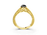 Yellow gold Fancy Black Marquise Cut Cut Solitaire Engraved Band with Four-Prong Setting_3